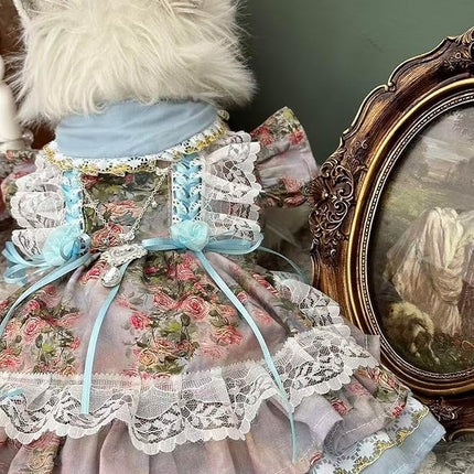 Fashion Sweet Puppy Dog Lace Princess Dress for EXTRAL Small and Small Dog C-Blue X-Small