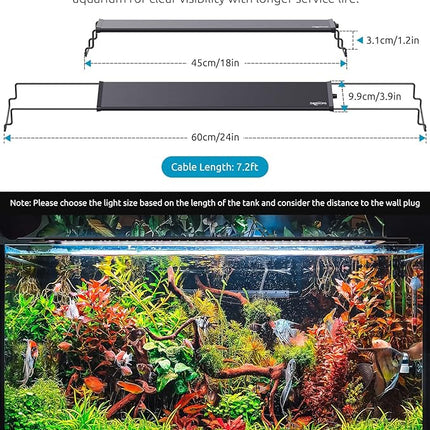 Aquarium Plant Light, 24/7 Programmable, Power-Off Memory, 7-Row LED 18-24in SEAOURA Full Spectrum Fish Tank Lights, 8 Colors, 20 Brightness Dimmable, Day & Night Cycle, Adjustable Bracket