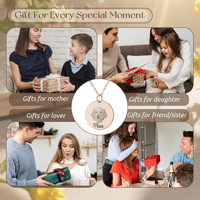 Personalized Pet Portrait Necklace Customized Pet Memorial Necklaces Dog Necklace for Women Custom Pets Necklaces Dog Memorial Jewelry for Cat Mom Dogs Dad (Rose Gold 2 Portrait)