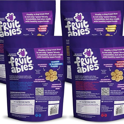 Fruitables Baked Dog Treats Variety Pack of 8 (Pumpkin & Apple, Banana, Blueberry, Cranberry - 7 oz (8 Pack)