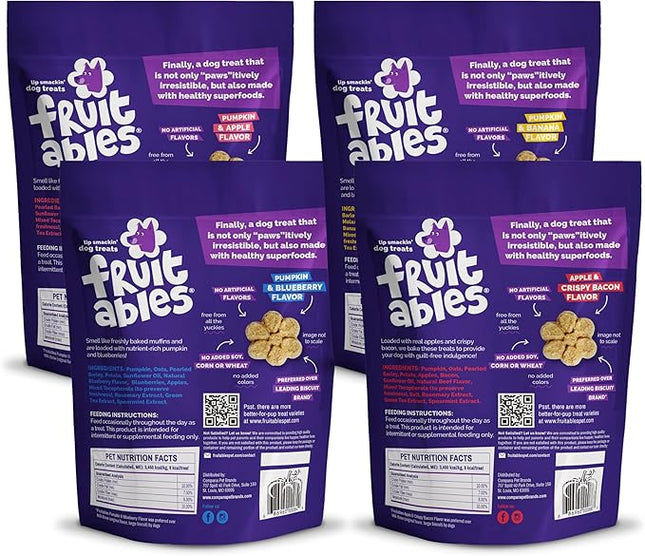 Fruitables Baked Dog Treats Variety Pack of 8 (Pumpkin & Apple, Banana, Blueberry, Cranberry - 7 oz (8 Pack)