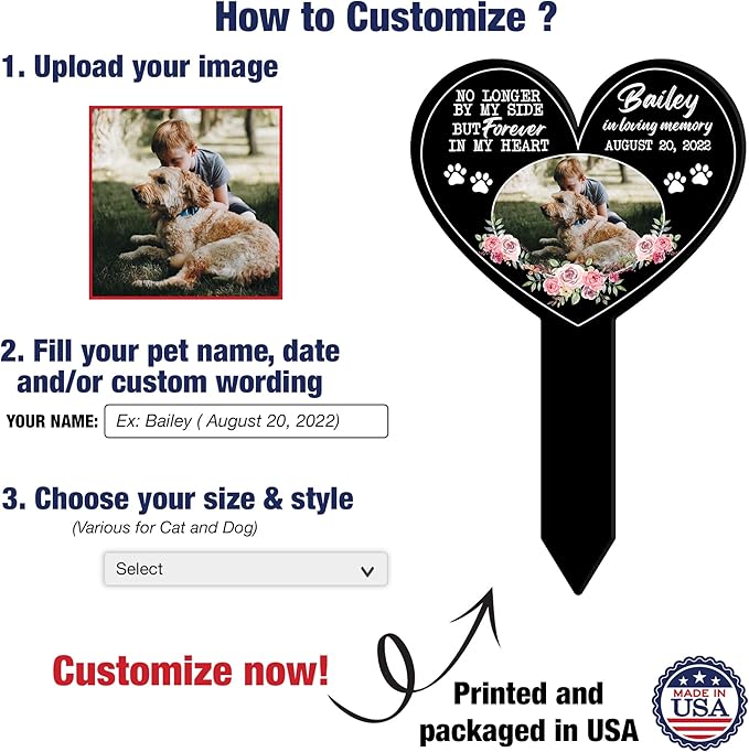 Customized Pet Grave Markers Dog Cat Cross Pet Memorial Plaques Personalized Heart Grave Markers Outdoor Gifts For Friends Someone Lost Pet Pet Picture Plaque Sympathetic Loss Of Dog Cat