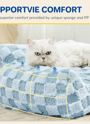 Cat Bed Cat Couch for Puppy and Kitten, Fluffy Pet Sofas Medium Dog Sofa Bed, Supportive Cats Sofa for Indoor Cats, Washable Cover & Non-Slip, 32 inch, Blue