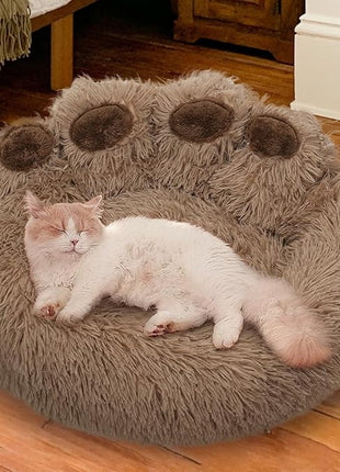Calming Dog Bed Cat Bed Medium Size Dog - Donut Washable Medium Pet Bed, Warm Kitten Nest 24 inches Anti-Slip Round Fluffy Plush Faux Fur Cat Bed, Fits up to 25 lbs Pets, (Classic Camel)