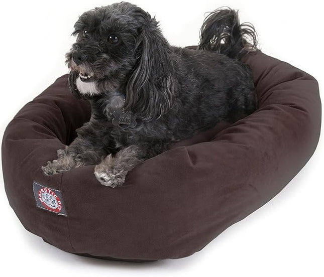 Majestic Pet 24 Inch Suede Calming Dog Bed Washable – Cozy Soft Round Pet Bed with Spine Support for Dogs to Rest their Head - Fluffy Donut Dog Bed 24x19x7 (Inch) - Small – Chocolate