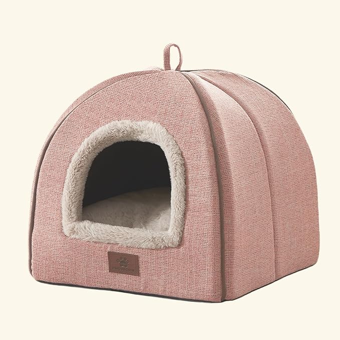 WINDRACING Cat Bed for Indoor Cats - Cat House Cats Tent with Removable Washable Cushioned Pillow, Soft and Self Kitten beds,for Small and Medium Pet Bed, Pink