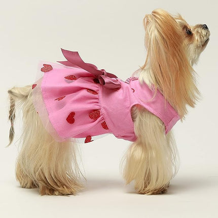 Fitwarm I Woof You Valentines Dog Dress 100% Cotton Girl Dog Clothes Pet Apparel Doggie Tutu with Bowknot Cat Clothing Puppy Dresses Doggy Costume Attire Pink Medium