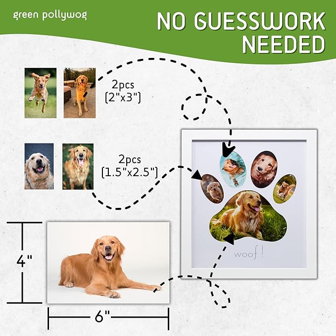 Green Pollywog 5-Opening Paw Print Collage Frame | Paw Print Picture Frame | Display for Photos for Pets | Dog Mom Gift | Dog Dad Collage | Pet Memorial Picture Gallery