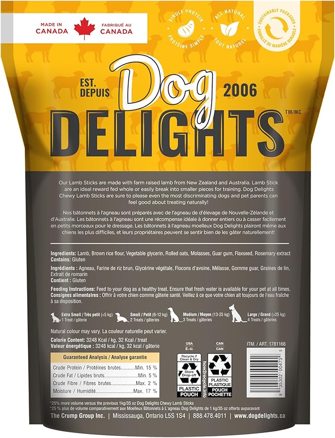 Dog's Delights Chewy Lamb Sticks, 1.25kg, Dog Treats