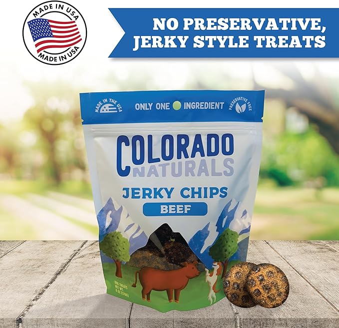 Beef Jerky Chips Dog Treats, 6 oz – All-Natural, Made in USA, No Fillers or Preservatives – Great for Muscle Development