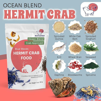 Blue Waves Hermit Crab Food – Marine Protein with Krill, Bloodworms & Sea Veggies – 30g – Snout and Shell