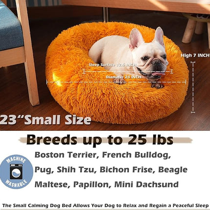 Calming Dog Bed - 23 Inch Orange Anti-Anxiety Donut Bed for Small & Medium Dogs, Washable & Fits up to 25 lbs
