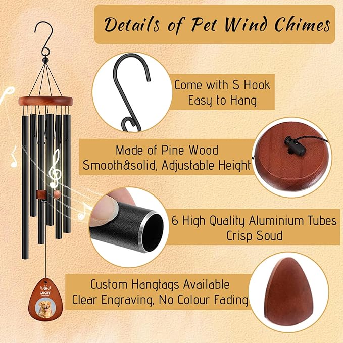 Personalized Pet Memorial Wind Chimes - Dog Memorial Gifts for Loss of Dog,Dogs Remembrance Bereavement Gift,Custom Pet Loss Sympathy Gifts in Memory of Dogs Cats (Design 2)