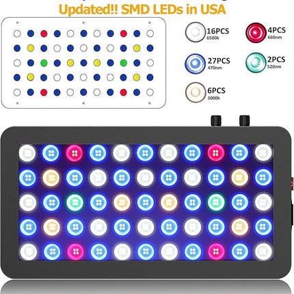 WILLS Aquarium Light, Full Spectrum Reef Lights for Coral with Dual Dimmable Channels, 55 Premium SMD Chips, Daisy Chain Design, Hanging Saltwater Fish Tank Light for SPS/LPS Coral Reef (165W/Black)