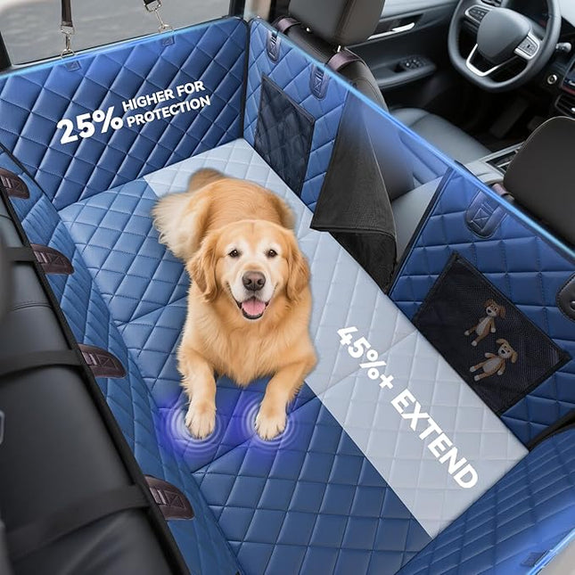 Hard Bottom Car Seat Cover for Dogs, PU+Plush Dog Car Seat Cover for Back Seat, Waterproof Backseat Extender for Dogs in Car (Navy Blue, XL - Full-Size SUVs & Trucks)
