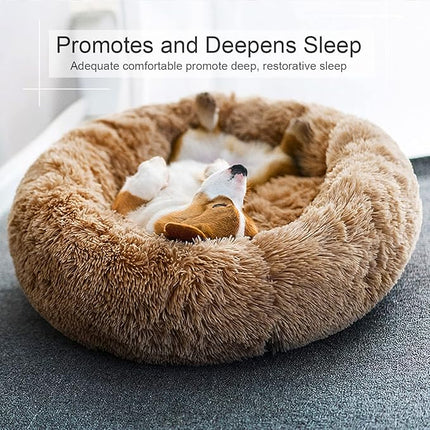 Dog Bed, Cat Calming Bed, Faux Fur Pillow Pet Donut Cuddler Round Plush Bed for Large Medium Small Dogs and Cats