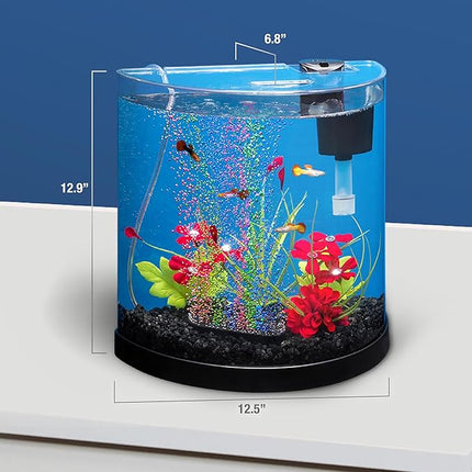 Tetra 3 Gallon Small Fish Tank, Aquarium Starter Kit, with Filter, Air pump, & Color Changing Light, Half Moon shape, for Gold Fish & Betta