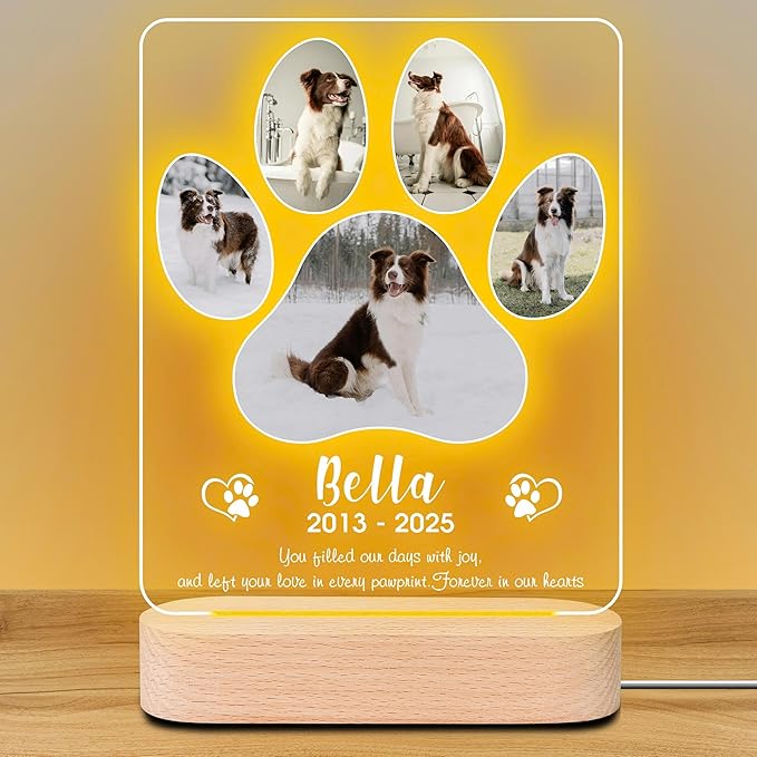 Personalized Pet Memorial Gifts, Pet Loss Gifts in Memory of Dog Night Lights, Custom Dog Memorial Plaque, Cat Memorial Photo Frame (Design #4)