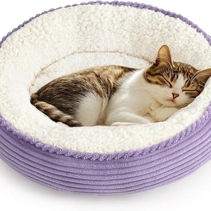 Love's cabin Round Donut Cat and Dog Cushion Bed, 20in Pet Bed for Cats or Small Dogs, Anti-Slip & Water-Resistant Bottom, Soft Durable Fabric Pet beds, Washable Luxury Cat Dog Bed Lavender Stripe