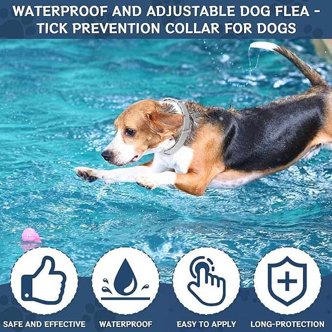 4 Pack Flea & Tick Prevention for Dogs Collar with Natural Essential Oils, Waterproof Adjustable Dog Flea and Tick Prevention Collar for Dogs, 8 Months Prevention