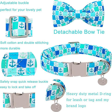 Dog Collar with Bow Tie, Comfortable Cotton Summer Dog Bowtie Collar, Durable Metal Buckle Cute Pet Collar for Puppy Girl Boy Dog or Cat, XS