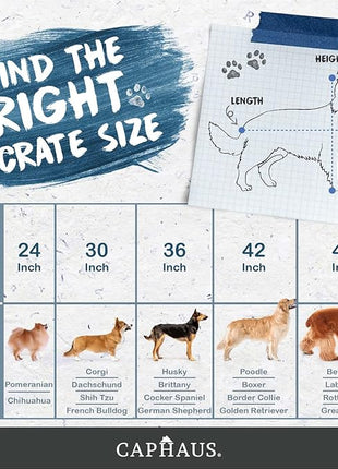 CAPHAUS Foldable Dog Crate Wire Metal Dog Kennel w/Leak-Proof Pan & Protecting Feet & Divider Panel, Single or Double Door, Small, Medium & Large Dog Crate Indoor Cage, 30” w/Single Door