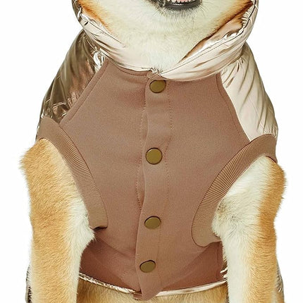 Blueberry Pet Cozy & Comfy Windproof Lightweight Quilted Fall Winter Glossy Dog Puffer Jacket in Gold, Back Length 17", Size 16, Warm Coat for Large Dogs