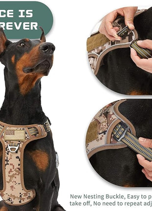 BUMBIN Tactical Dog Harness for Large Dogs No Pull, Famous TIK Tok No Pull Dog Harness, Fit Smart Reflective Pet Walking Harness for Training, Adjustable Dog Vest Harness with Handle Desert Camo L