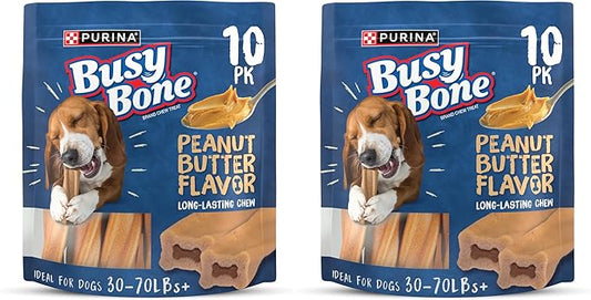 Purina Busy Bone Made in USA Facilities, Long Lasting Small/Medium Breed Adult Dog Chews, Peanut Butter Flavor - 10 ct. Pouch (Pack of 2)
