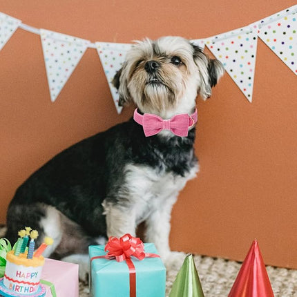 Hot Pink Dog Collars for Medium Dog,Cute Corduroy Dog Collar with Bow Tie Safety Metal Buckle Adjustable Puppy Collars for Small Medium Large Boy&Girl Dogs