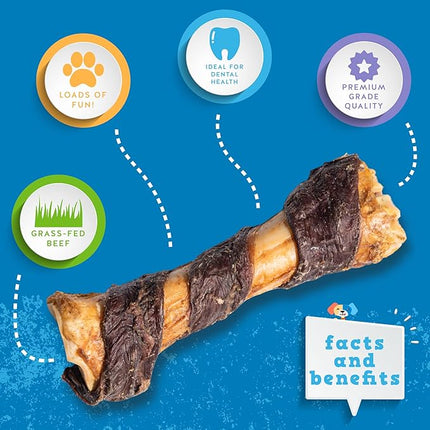 Jack&Pup 8-11” Twist Shin Bones, Roasted Meaty Beef Bone for Dogs – Long Lasting Natural Dog Bones, Big Dog Bone for Large Dogs (3 Pack)
