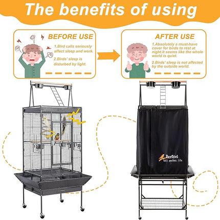 Bird Cage Cover(Black) Good Night Birdcage Cover Black-Out Birdcage Cover Durable Breathable Washable Material… (61 inch)