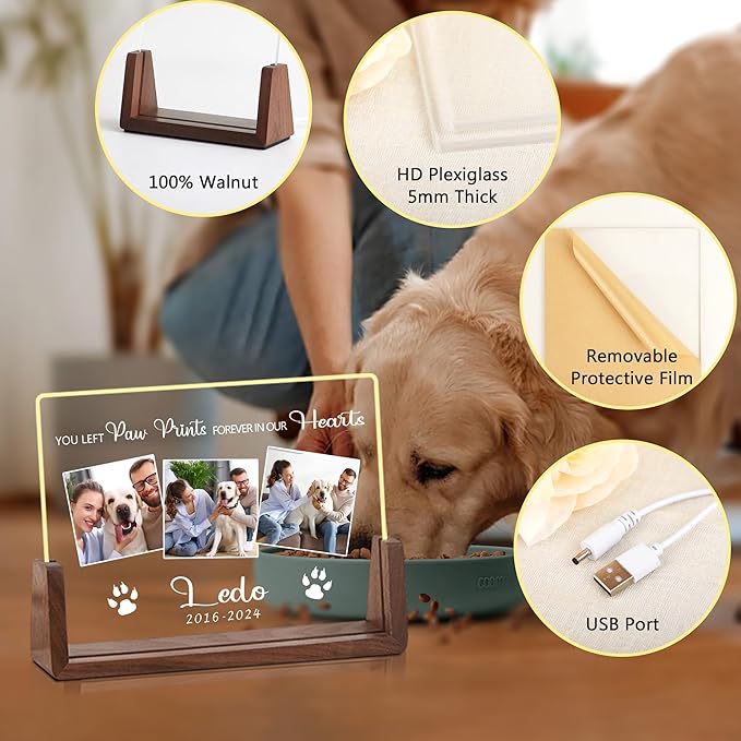Custom Dog Memorial Gifts for Loss of Dog, Customized Pet Memorial Gifts, Personalized Dog Memorial Night Light Acrylic Plaque, In Memory of Dog, Loss of Pet Sympathy Gifts, Memorial Gifts for Cats