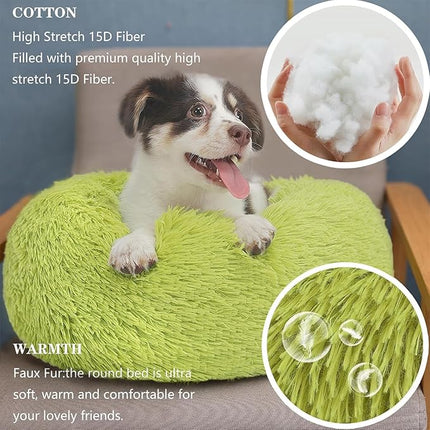 Calming Small Dog Bed - Anti-Anxiety, Machine Washable, Fluffy Luxury, Anti-Slip, Waterproof, Warming, Cozy Soft, Round