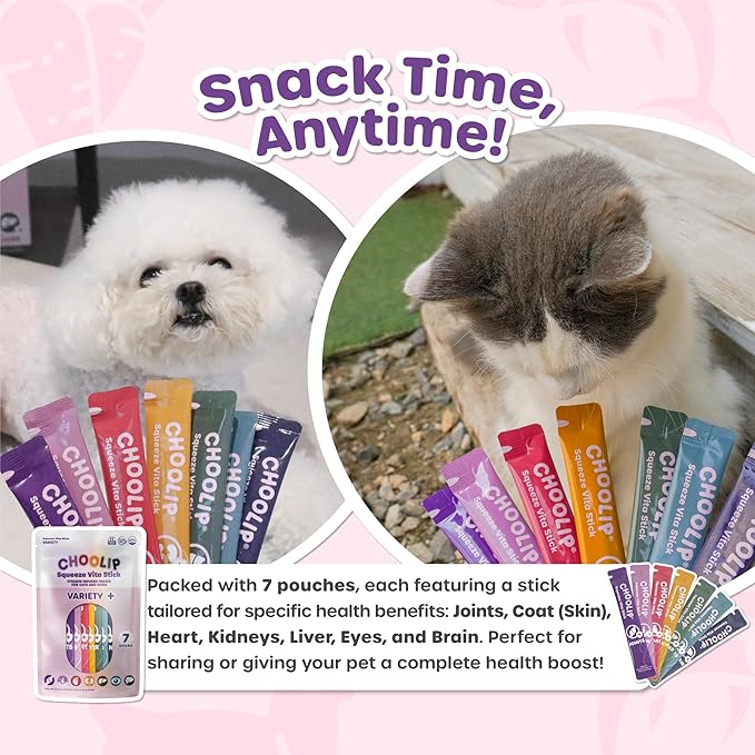 Squeeze Vita Stick Lickable Cat and Dog Treats – 7-Count Variety Pack with Multivitamins, Soft Squeezable Paste for All Life Stages, Supporting Overall Health
