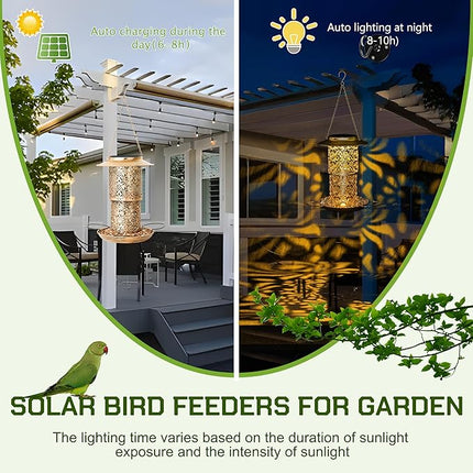 XDW-GIFTS Bird Feeder for Outdoors Solar Hanging Bird Feeder Bird House with Cardinal Feeder Large Capacity Metal Wild Bird Feeder for Garden Decor Unique Gifts & Patio Decor (Bronze, 10.5 INCH)