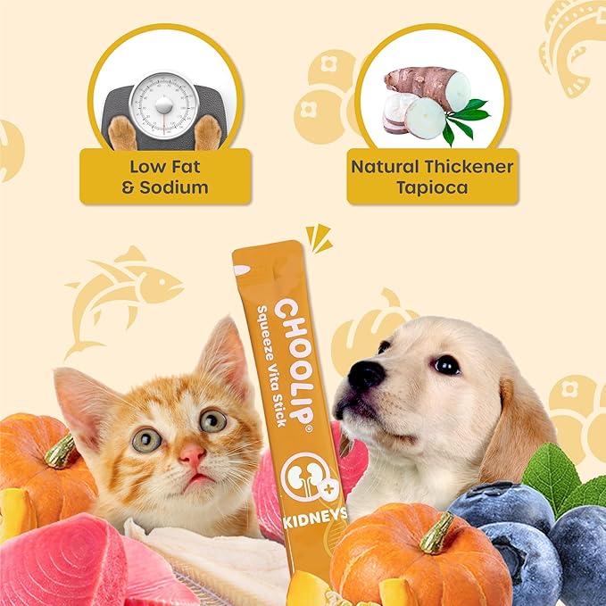 Squeeze Vita Stick Lickable Cat and Dog Treats – 49-Count Kidney Support Sticks with Multivitamins, Soft Squeezable Paste for All Life Stages, Supporting Kidney Health