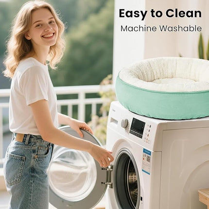 Love's cabin Round Donut Cat and Dog Cushion Bed, 25in Pet Bed for Small or Medium Dogs, Anti-Slip & Water-Resistant Bottom, Soft Durable Fabric Pet Beds, Washable Calming Cat & Dog Bed Teal