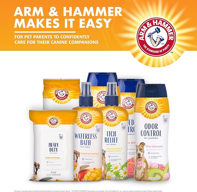 Arm & Hammer for Pets Heavy Duty Multipurpose Bath Wipes for Dogs, Travel Size, Mango Scent | All Purpose Dog Wipes Remove Odor & Refresh Skin for Pets | 30 Ct Pack of Travel Pet Wipes