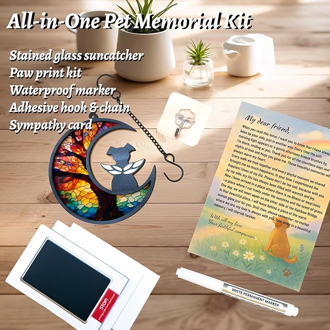 Dog Memorial Gift for Loss of Dog – DIY Angel Memorial Suncatcher & Paw Print Kit for Dogs with Sympathy Card | Pet Memorial Keepsake(Tree of Life)