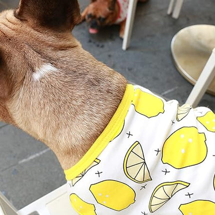 iChoue 100% Breathable Cotton English Bulldog Halloween Cartoon T Shirts Cute Clothes for Medium Large Dogs Vest Tank Tops Terrier Pitbull Lemon - XLarge