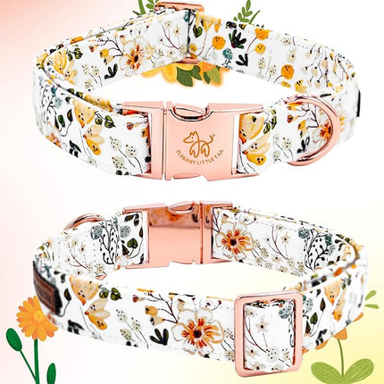 Elegant little tail Dog Collar, Floral Pattern Pet Collars with Bow Girl Cotton Bowtie Collars Spring Puppy Gift Adjustable Pet Collar for X-Small Dogs