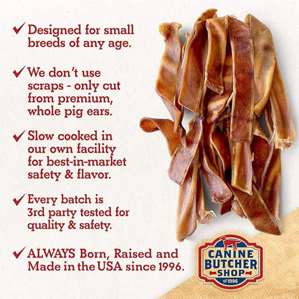 Pig Ears Strips for Dogs Made in USA, Sourced in USA Pig Ears Slivers, Natural, Small-Medium-Large Dog Chew Treat (1 lb)