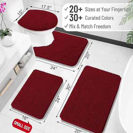 OLANLY Toilet Rugs U-Shaped 24x20, Extra Soft Absorbent Chenille Contour Bathroom Rugs for Toilet, Dry Quickly, Machine Washable, Non-Slip Bath Mat, Burgundy