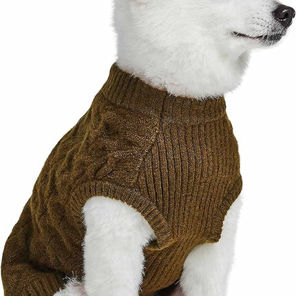 Blueberry Pet Classic Fuzzy Textured Knit Pullover Crew-Neck Dog Sweater in Dark Olive, Back Length 20", Pack of 1 Clothes for Dogs
