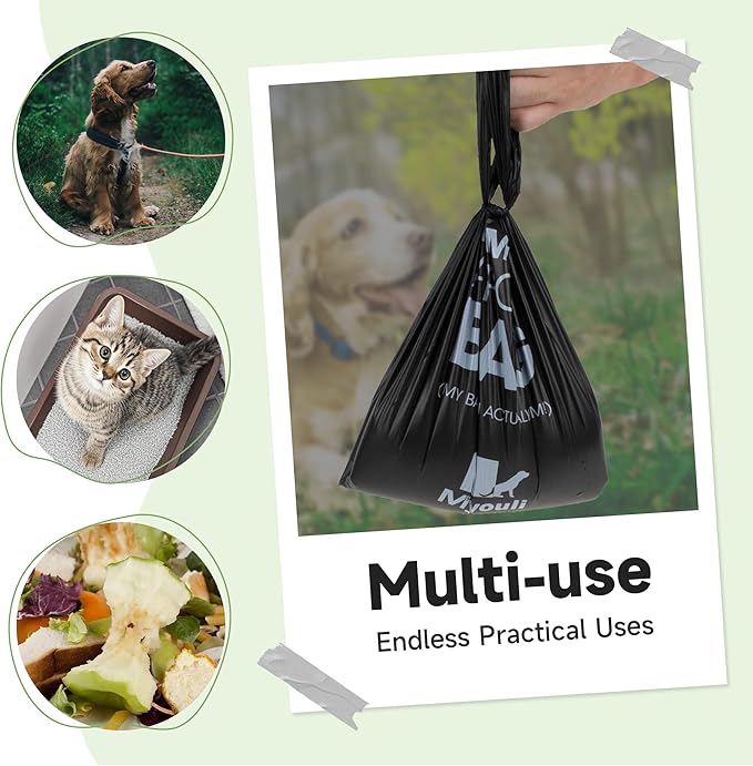 300 Counts Extra Thick Black Pet Poop Waste Bags With Handles for Dogs Ocean Wind-Scented