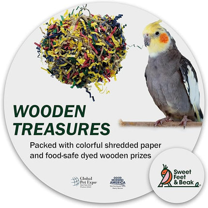 5” Super Shredder Ball Bird Toy - Fun Foraging Toys for Birds w/ Colorful Paper & Wooden Treasures - Easy to Hang Shredding Toys for Birds - Bird Shredding Toys for Cockatiels, Parrots & More