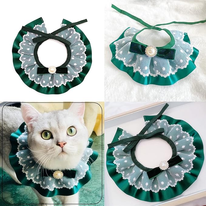 2PCS Christmas Dog Cat Collar Green Velvet Bow Pet Bib Cute Scarfs Necklace Neck Strap for Pet Costume Supplies