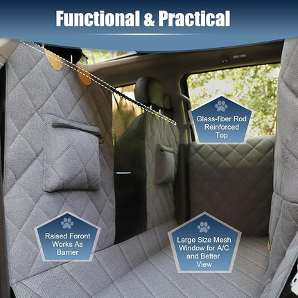 Large Back Seat Extender for Dogs, Paw-Proof & Waterproof Pet Seat Cover with Door Protection for Full-Size Crewcab Trucks, Dog Hammock Reinforced with Glass-Fiber Rods