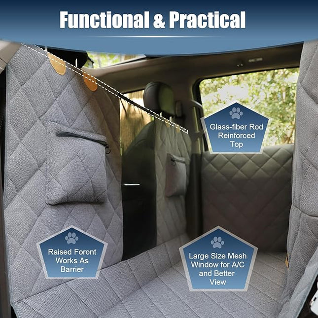 Large Back Seat Extender for Dogs, Paw-Proof & Waterproof Pet Seat Cover with Door Protection for Full-Size Crewcab Trucks, Dog Hammock Reinforced with Glass-Fiber Rods